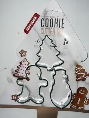 Art & Cook  3 Piece Christmas Cookie Cutter Set, New